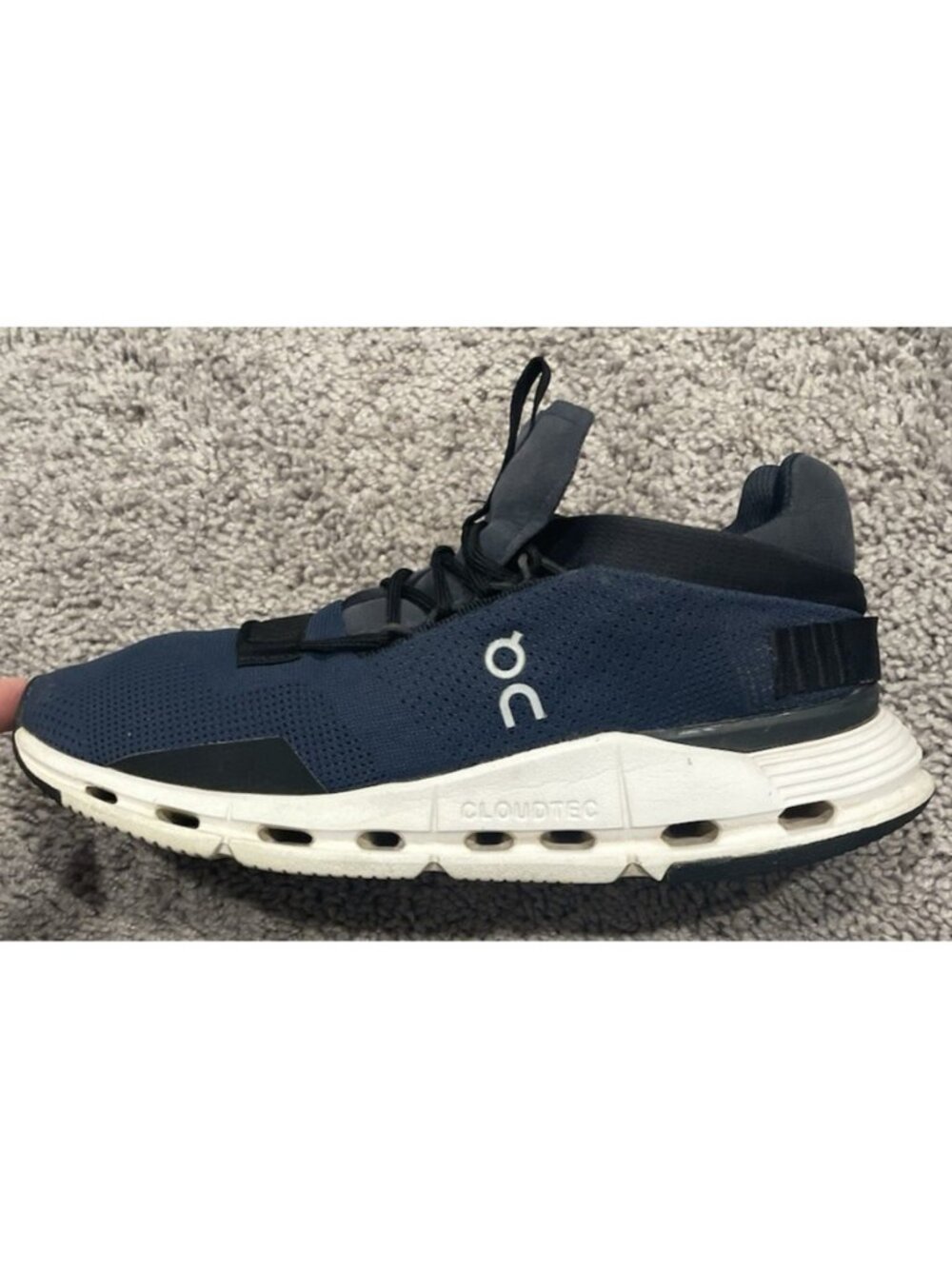 On Cloudnova Womens 9.5 Navy White Running Gym Training Walking Cloudtech Shoes
